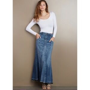 Denim Maxi Skirt - Blue